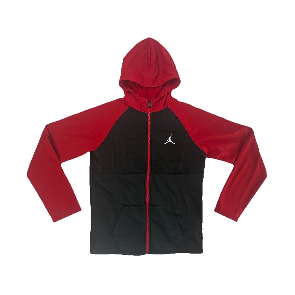 Jordan Boy's Full Zip Hooded Jacket Hybrid Puffer Size XL Black Red Jumpman